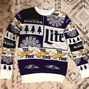 BRAND NEW LIMITED EDITION Miller Lite Beer Baltimore Ravens ugly holiday sweater